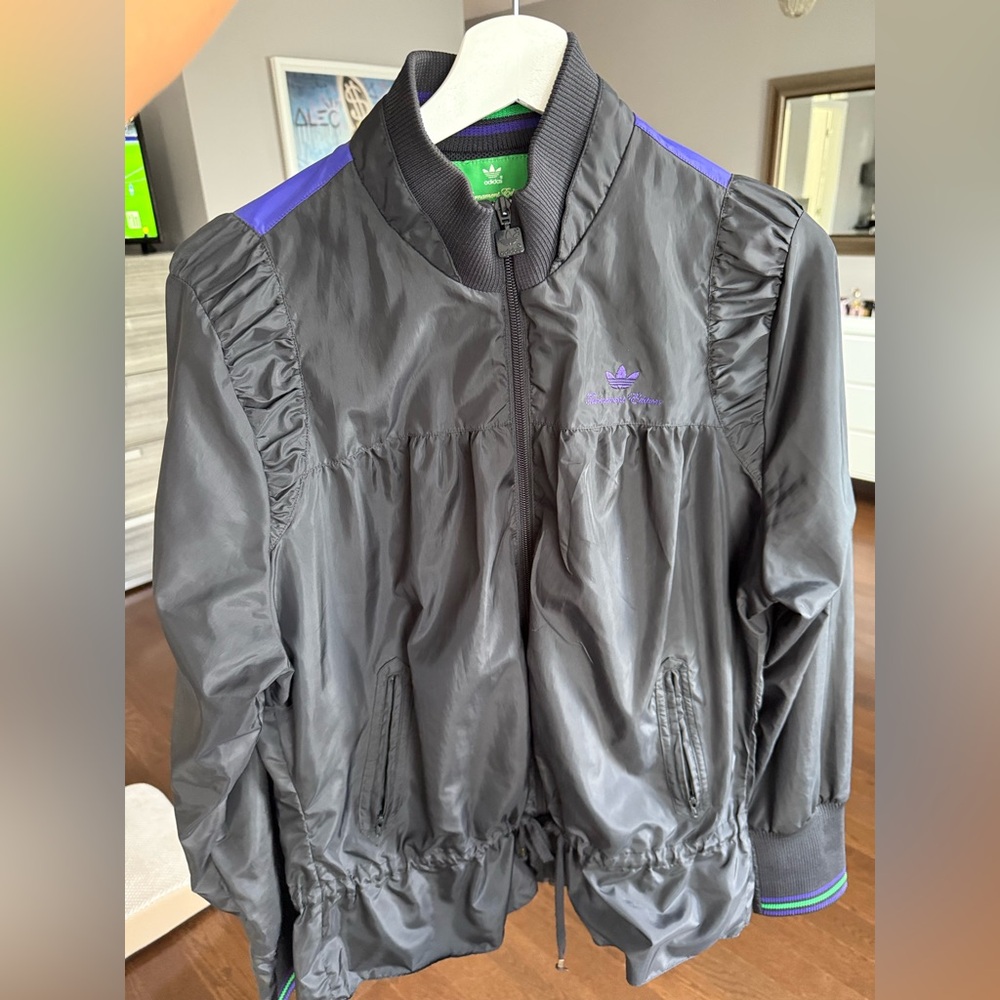 Adidas Women's Bomber Windbreaker Jacket in black with Purple Accents